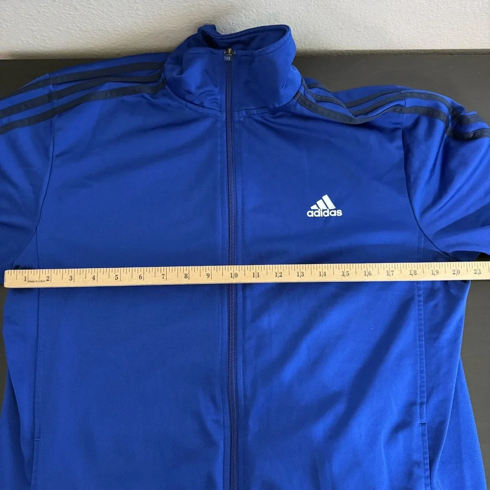 Adidas Essential Track Jacket Men's Large Blue 3-Stripe Full Zip Sports Tracking